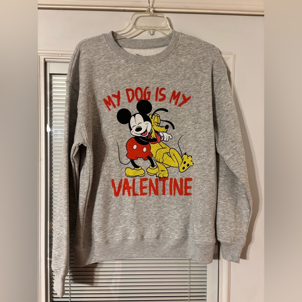 Disney Mickey & Pluto Gray Graphic Sweatshirt - "My Dog Is My Valentine"